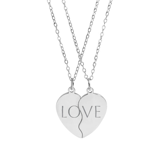 Break Apart Heart Necklace Set (Engraving)