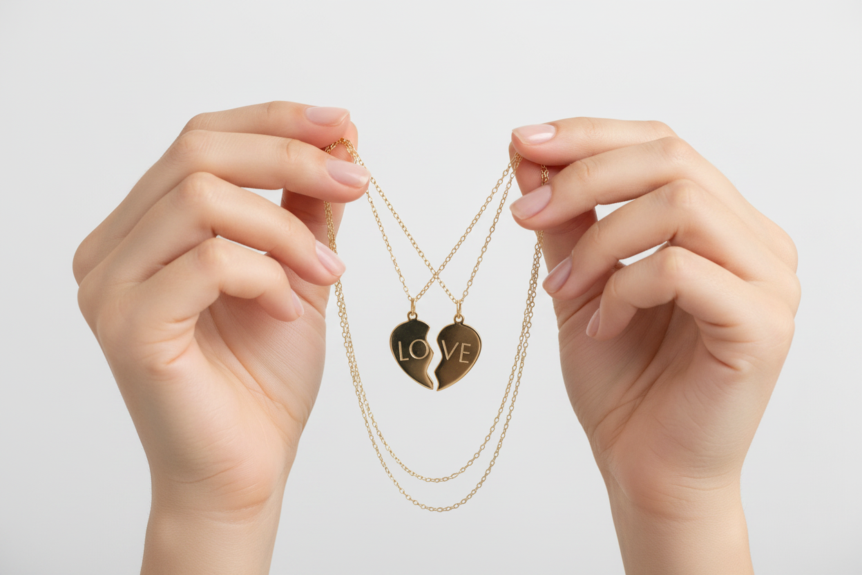Break Apart Heart Necklace Set (Engraving)
