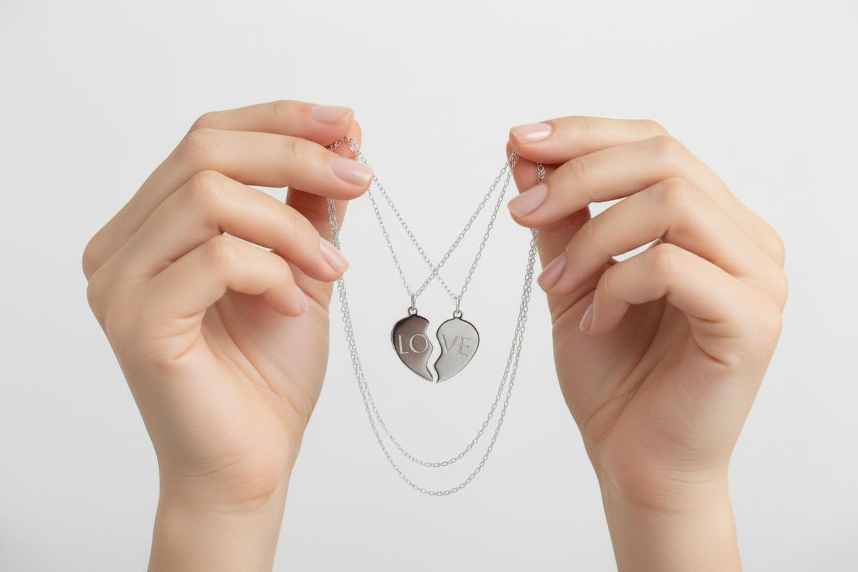 Break Apart Heart Necklace Set (Engraving)