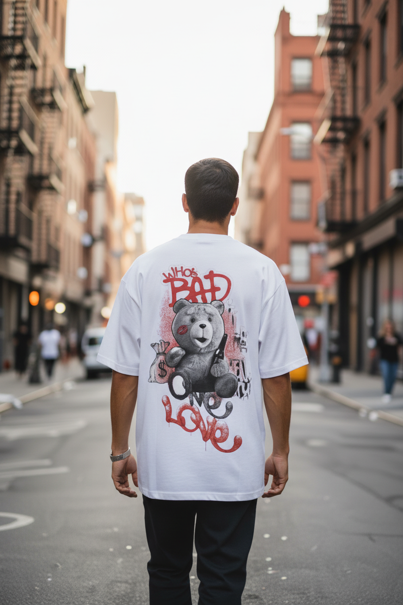 "Who's Bad – Gangster Bear Oversized Tee"